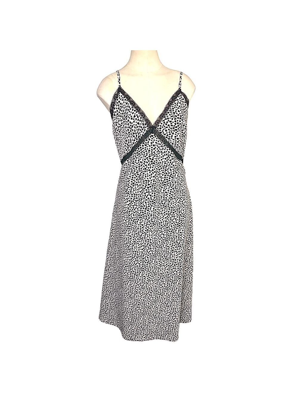 RIVER Island Slip Dress Cream Black Hearts Prints Lace Night Lounge wear Sz 14